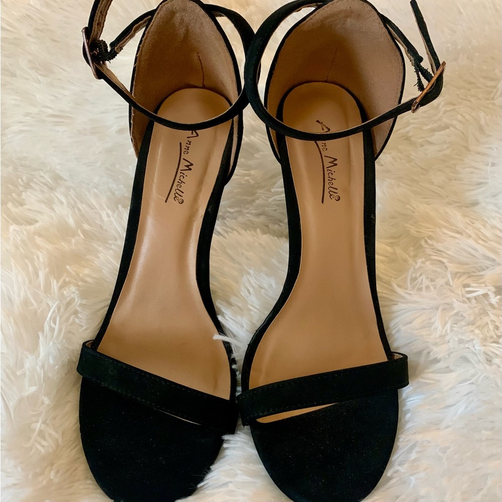 Anne Michelle Black Ankle Strap Heels